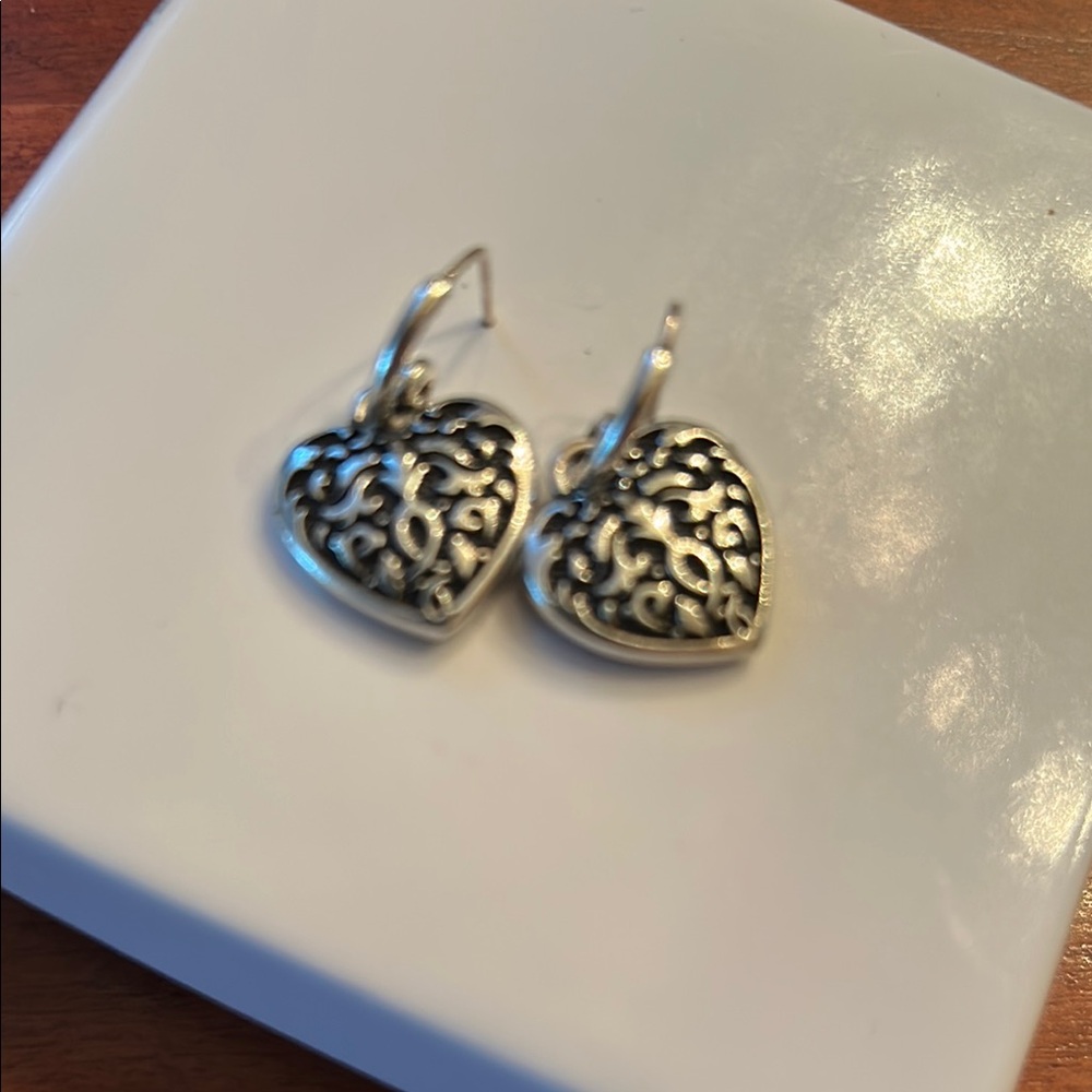 Brighton Victorian style heart earrings antique silver tone boho chic